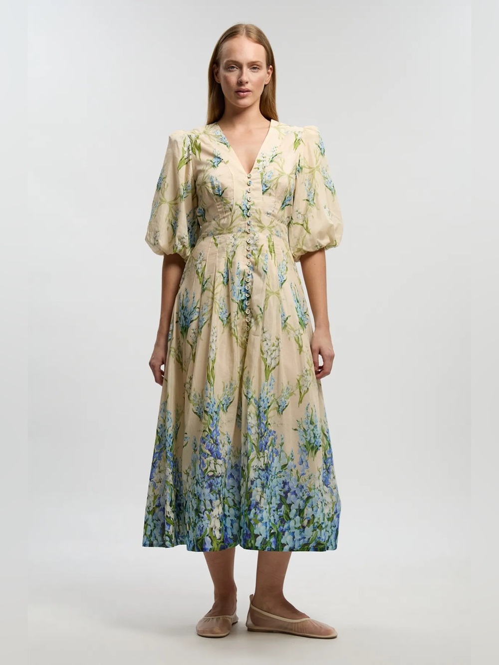 Karen Millen Floral Puff Sleeve Midi Dress 2 NWT